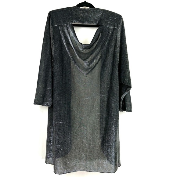 Vintage Joni Blair of California Sz L Silver Metallic Open Front Cardigan Top - Picture 4 of 14